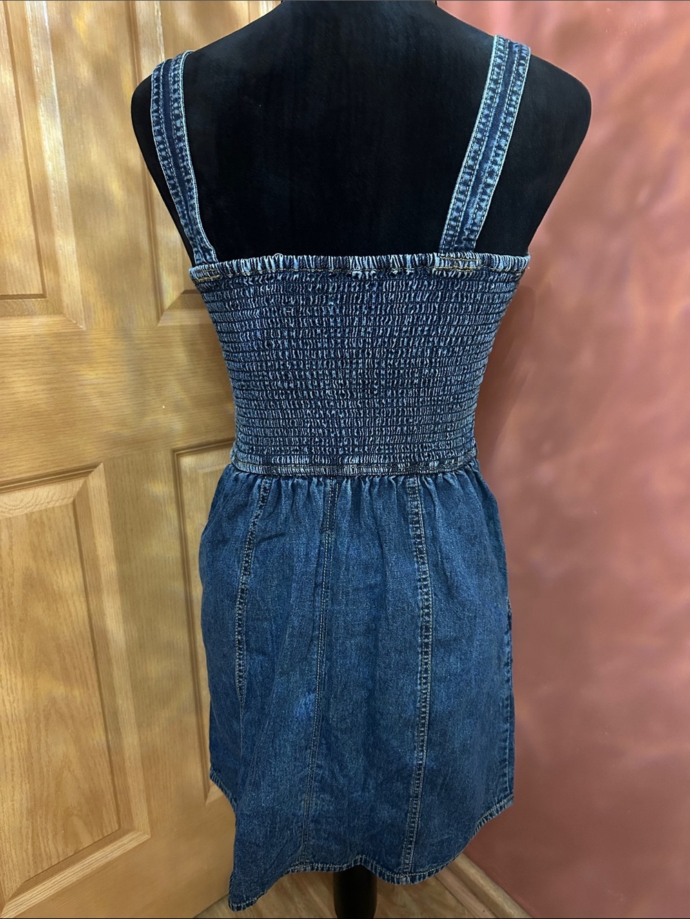 Japna Dark Blue Denim Button-Front Sleeveless Overall Dress - Picture 3 of 3